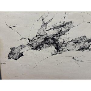 Sally B Hooff Ink Drawing “Rock Study Halibut Bay” PEI Artist Original Art